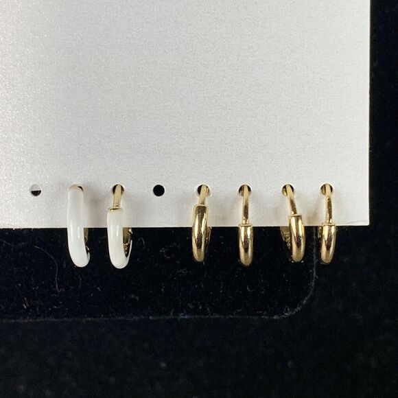 Baublebar Huggie Hoops Gold Tone Enamel Earrings Set Pink White Gold - 9 pcs - Picture 3 of 6